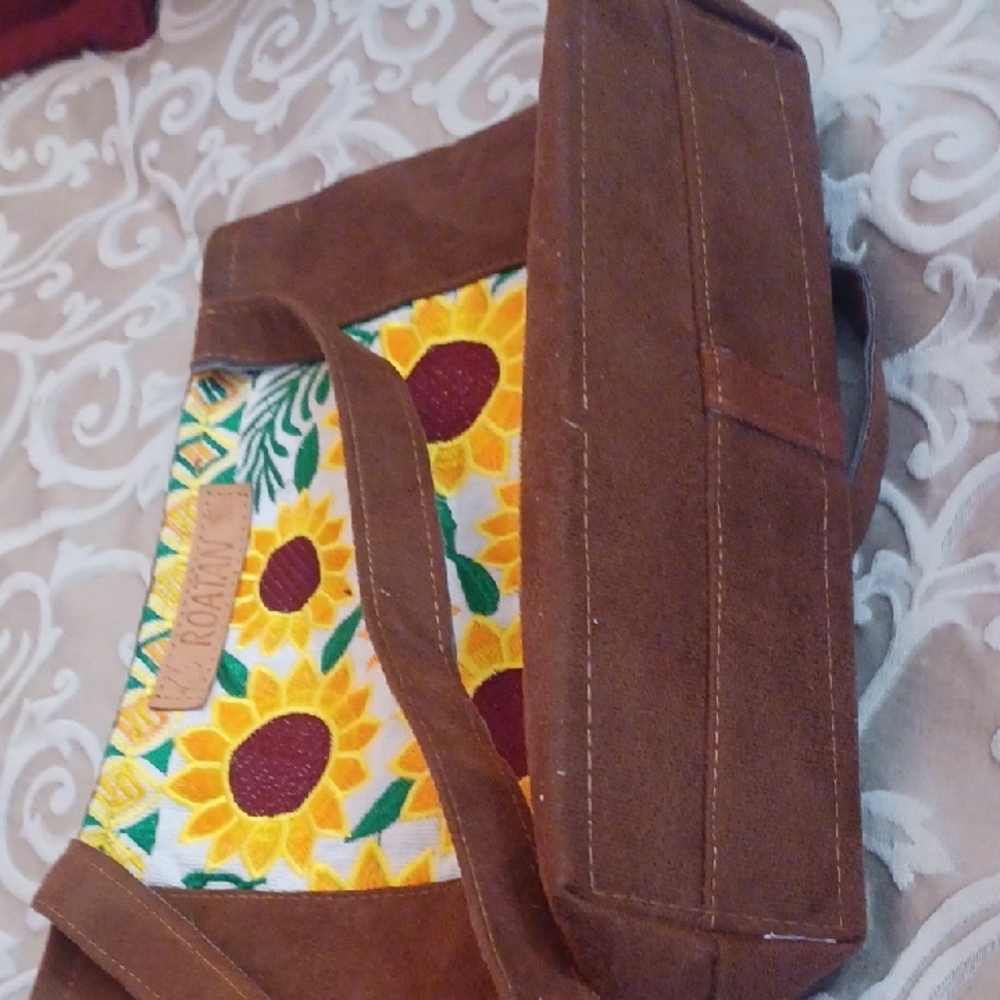 Sunflower Patterned Brown Shoulder Bag - image 7